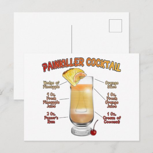 PAINKILLER Cocktail Recipe Art Briefkaart (Voorkant / Achterkant)
