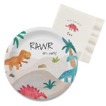 Painos Birthday Party Papieren Bordje<br><div class="desc">In kleur geïllustreerde geverfde dinosaurussen en botanische details ontworpen door Shelby Allison.</div>