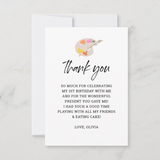 Painparty 1e verjaardag Dank u Bedankkaart (Voorkant)