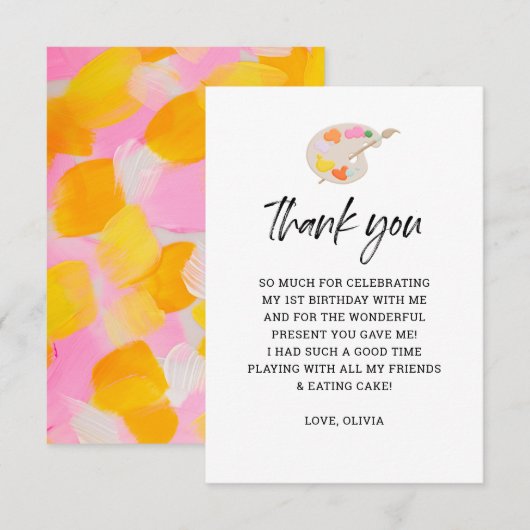 Painparty 1e verjaardag Dank u Bedankkaart (Voorkant / Achterkant)