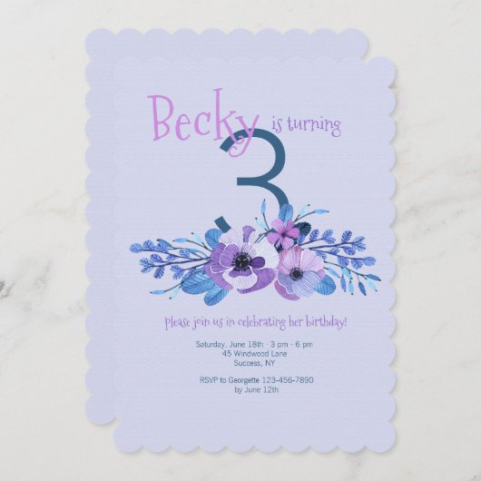 Painsies in Blauwe Uitnodiging (Voorkant / Achterkant)