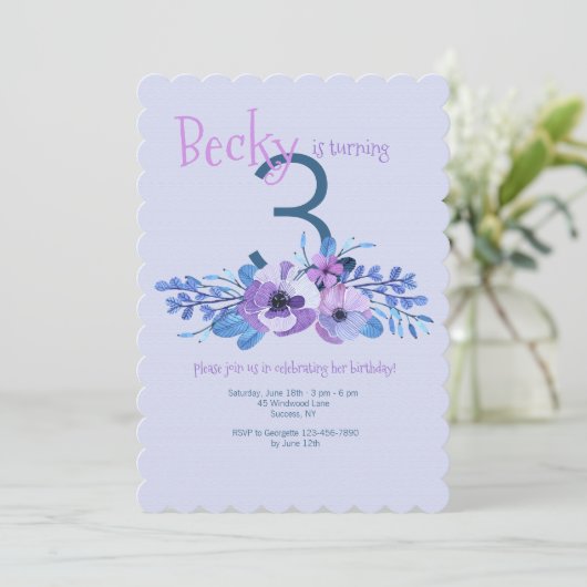 Painsies in Blauwe Uitnodiging (Staand voorkant)