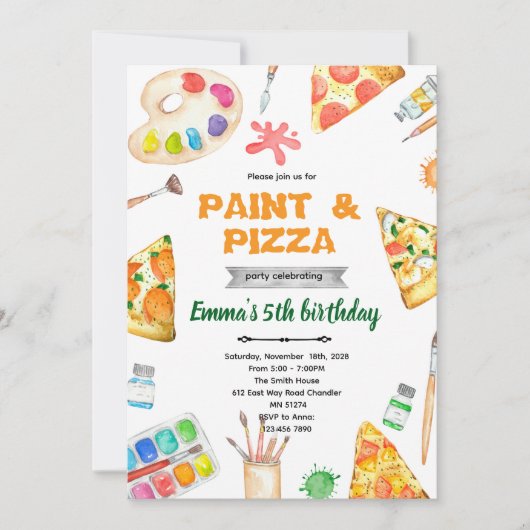 Paint and Pizza theme invite Kaart (Voorkant)