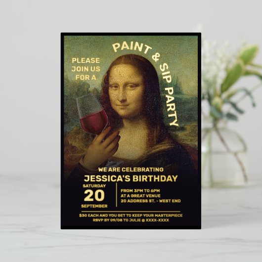 Paint and Sip Birthday Party Folie Uitnodiging (Staand Voorkant)