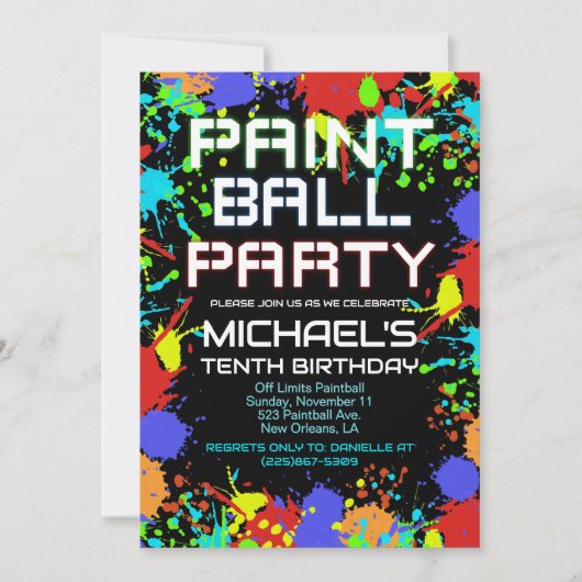 Paint Ball Birthday Party Invitation Kaart (Voorkant)