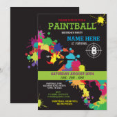 PAINT BALL PAINTBALL INVITE KIDS BIRTHDAY PARTY KAART (Voorkant / Achterkant)