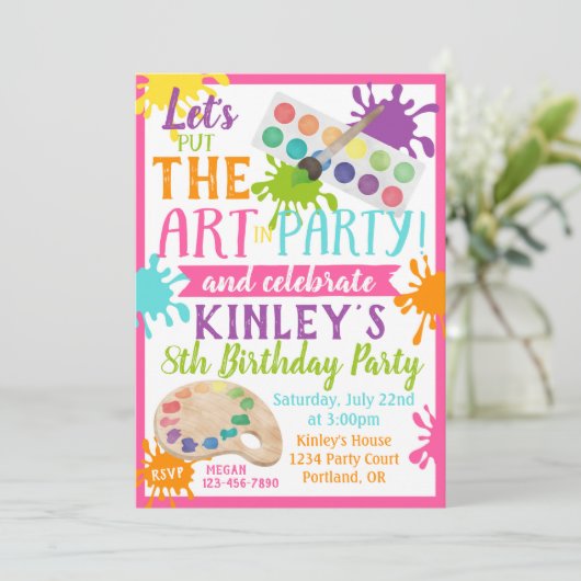 Paint BIrthday-uitnodiging Kaart (Staand voorkant)