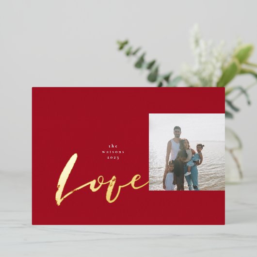 Paint Brush LOVE | Foto Lijst | Minimalistische vr Folie Feestdagenkaart (Staand Voorkant)