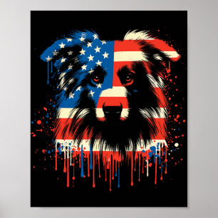 Paint Drip Australian Shepherd Amerikaanse Vlag 4 Poster