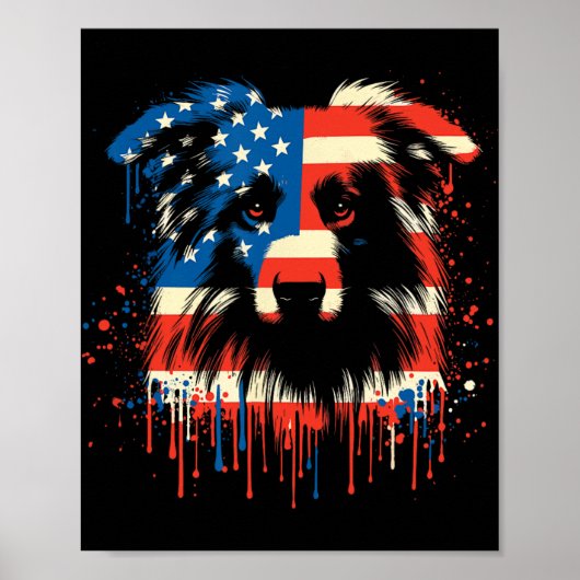 Paint Drip Australian Shepherd Amerikaanse Vlag 4 Poster (Voorkant)