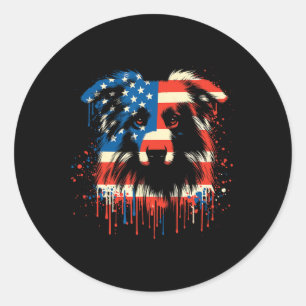 Paint Drip Australische Herder Amerikaanse Vlag 4 Ronde Sticker