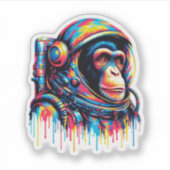 Paint Drip Chimpansee Astronaut Sticker (Voorkant)