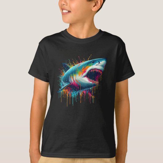 Paint Drip Grote Witte Haai T-shirt (Voorkant)