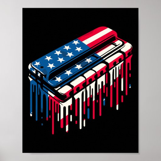 Paint Drip Harmonica Amerikaanse Vlag 4 Juli Poster (Voorkant)