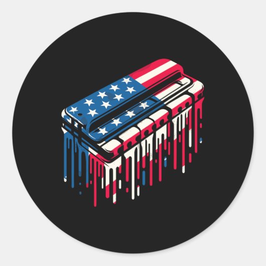 Paint Drip Harmonica Amerikaanse Vlag 4 juli Ronde Sticker (Voorkant)