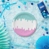 Paint Drips Geslacht onthullen Pink Blue Papieren Bordje (Feest)