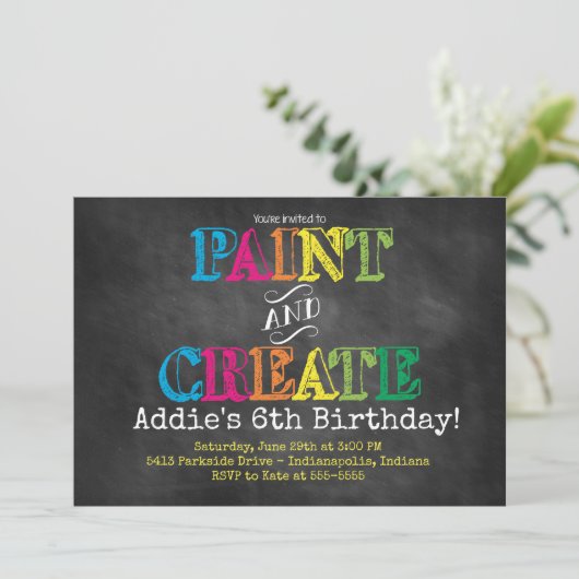 Paint en Creëer schoolbord verjaardagsuitnodiging Kaart (Staand voorkant)