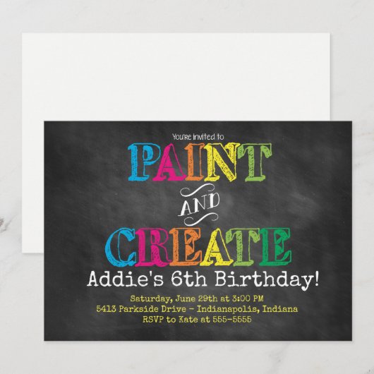 Paint en Creëer schoolbord verjaardagsuitnodiging Kaart (Voorkant / Achterkant)