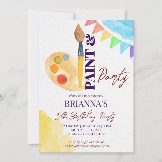 Paint en party art thema party sjabloon kaart (Voorkant)