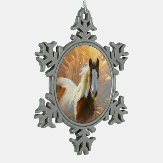 Paint Horse Gold Pewter Snowflake Ornament (Links)