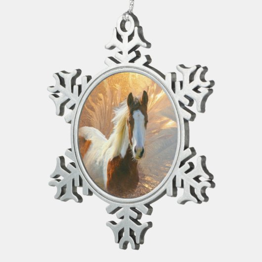 Paint Horse Gold Pewter Snowflake Ornament (Rechts)