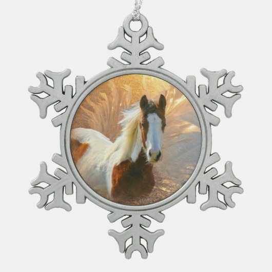 Paint Horse Gold Pewter Snowflake Ornament (Voorkant)