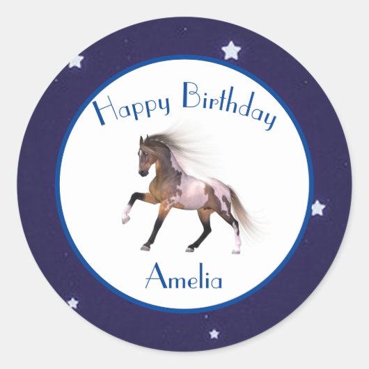 Paint Horse Happy Birthday Custom Ronde Sticker (Voorkant)