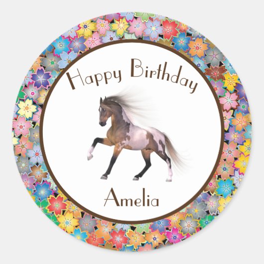 Paint Horse Happy Birthday Custom Ronde Sticker (Voorkant)