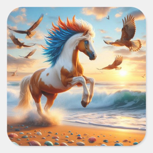 Paint Horse Hawks Ocean Vierkante Sticker (Voorkant)