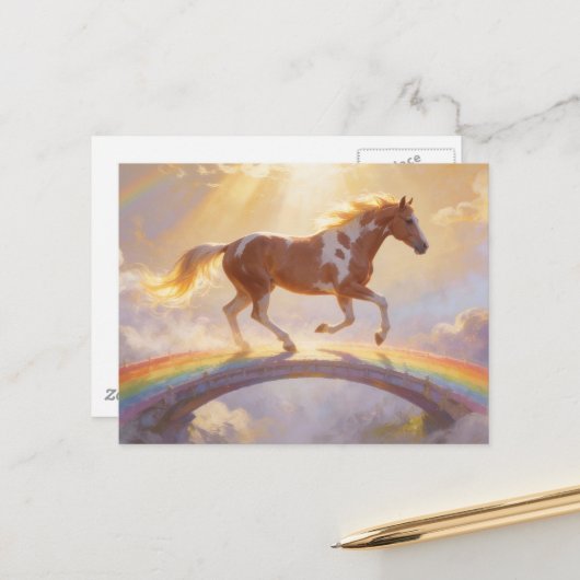 Paint Horse Mare Crosses A Rainbow Bridge Briefkaart (Voorkant / Achterkant in situ)