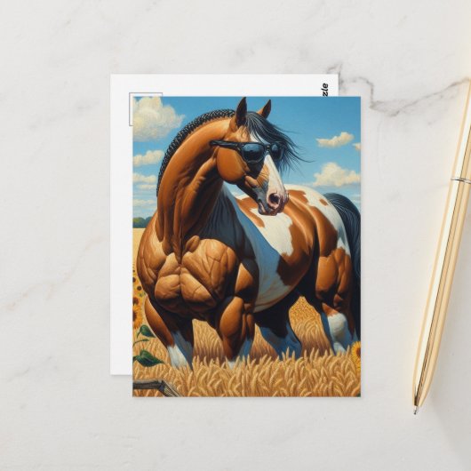 Paint Horse Met Zonnebril Briefkaart (Voorkant / Achterkant in situ)