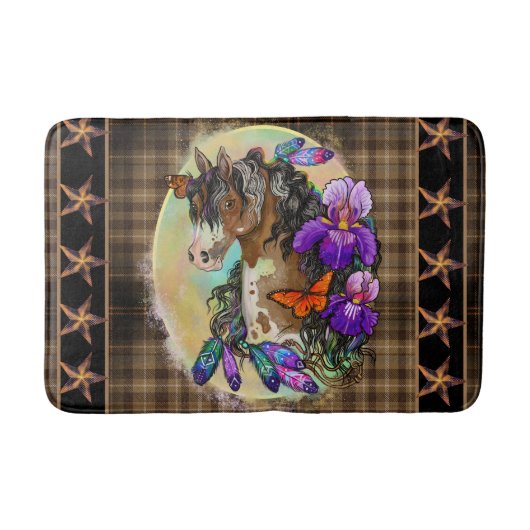 Paint Horse Mustang met Iris en butterflies Bat Badmat (Voorkant)