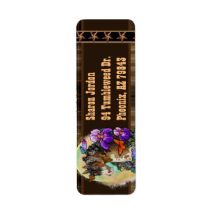 Paint Horse Mustang met Iris en butterflies Lab Etiket