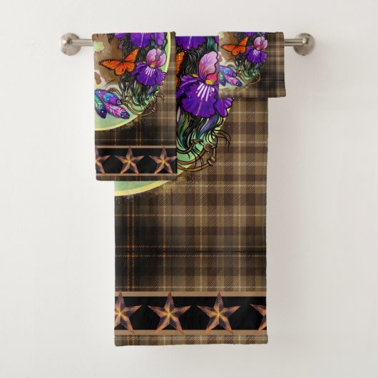 Paint Horse Mustang met Iris en vlinders Bad Handdoek (Insitu)