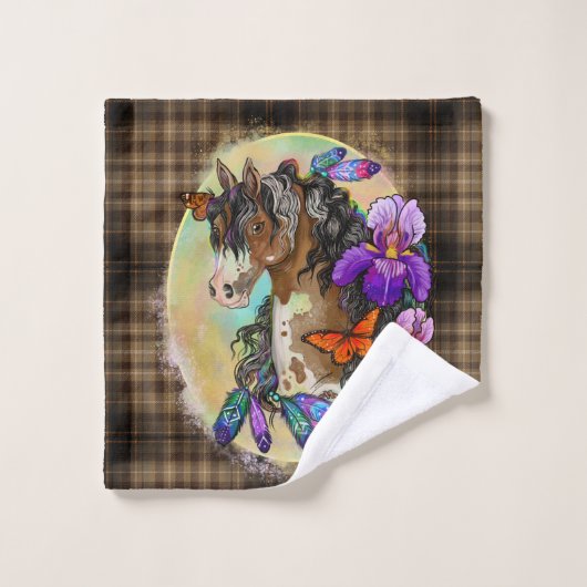 Paint Horse Mustang met Iris en vlinders Bad Handdoek (Wasdoekje)