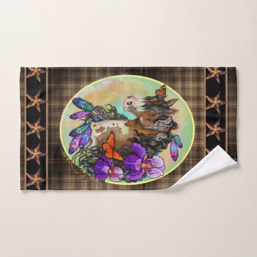 Paint Horse Mustang met Iris en vlinders Bad Handdoek (Handdoek)