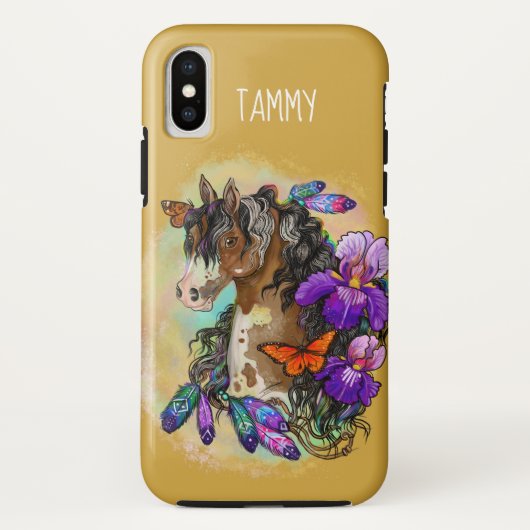 Paint Horse Mustang met Iris en vlinders Case-Mate iPhone Case (Achterkant)