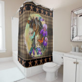 Paint Horse Mustang met Iris en vlinders Douchegordijn (In situ)