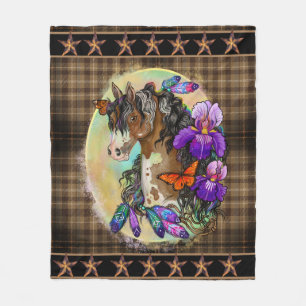 Paint Horse Mustang met Iris en vlinders Fleece Deken