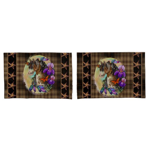 Paint Horse Mustang met Iris en vlinders Kussensloop (Voorkant-Set)