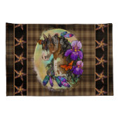 Paint Horse Mustang met Iris en vlinders Kussensloop (Achterkant-Rechts)