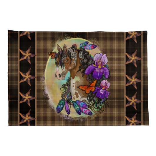 Paint Horse Mustang met Iris en vlinders Kussensloop (Achterkant-Rechts)