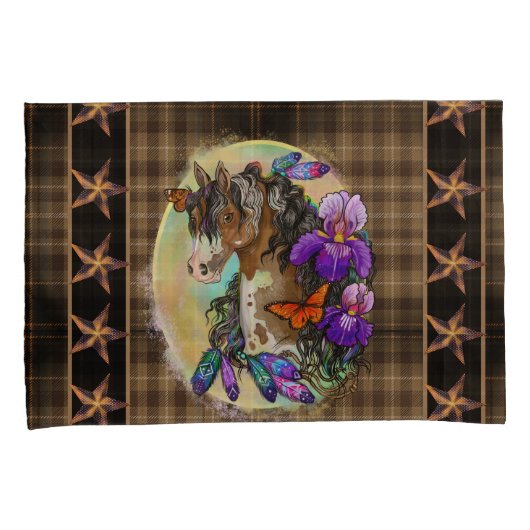 Paint Horse Mustang met Iris en vlinders Kussensloop (Voorkant-Rechts)