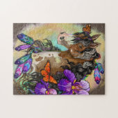 Paint Horse Mustang met Iris en vlinders Legpuzzel (Horizontaal)