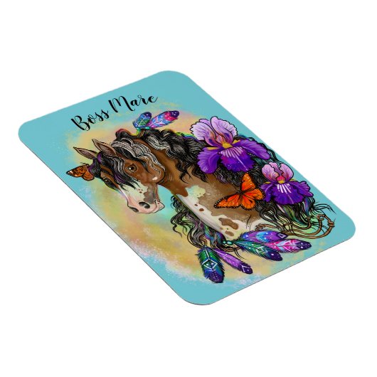 Paint Horse Mustang met Iris en vlinders Magneet (Rechterzijde)