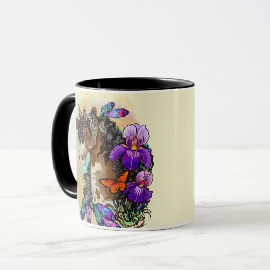 Paint Horse Mustang met Iris en vlinders Mok (Voorkant links)