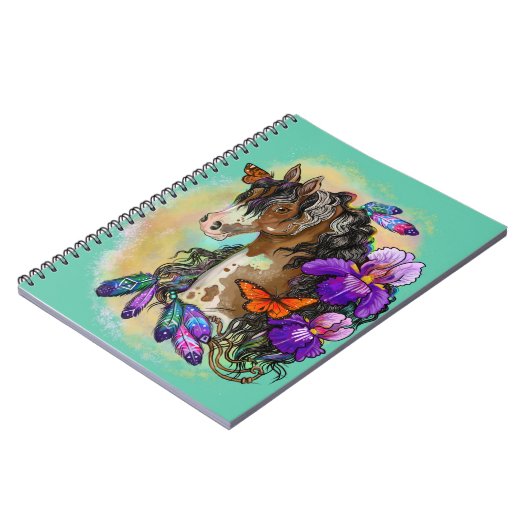 Paint Horse Mustang met Iris en vlinders Notitieboek (Linkerzijde)