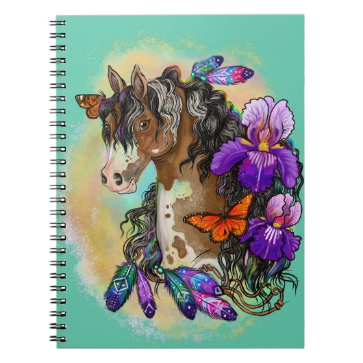 Paint Horse Mustang met Iris en vlinders Notitieboek (Voorkant)