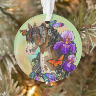 Paint Horse Mustang met Iris en vlinders Ornament