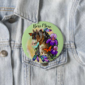 Paint Horse Mustang met Iris en vlinders Ronde Button 4,0 Cm (In situ)